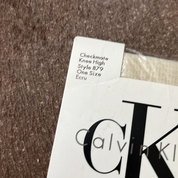 Calvin Klein Knee High Checkmate Gridded Ecru Socks Trouser - Picture 2 of 6